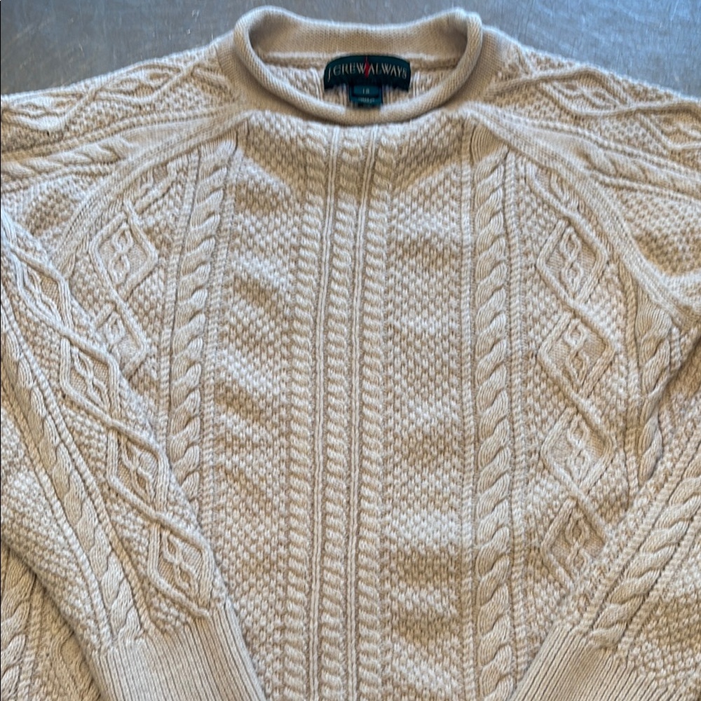 JCrew Always Cream Crewneck Cable Knit Sweater